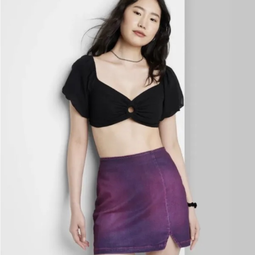 Wild Fable Mini Skirt Size 8 Violet Purple Coated Denim Mid Rise Juniors New - Picture 2 of 3